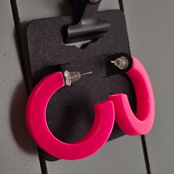 Set of 4 Hoop Earrings 1.2" Retro 1980s Neon Chunky Pierced Acrylic Gift Bag Y2K - Picture 4 of 15